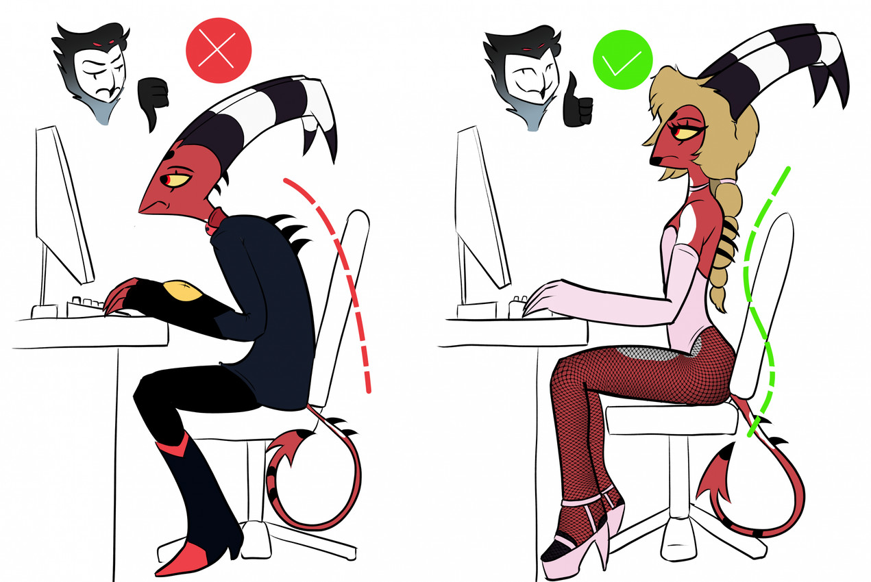 blitzo and stolas (correct gaming posture and etc) created by reachahighernoon