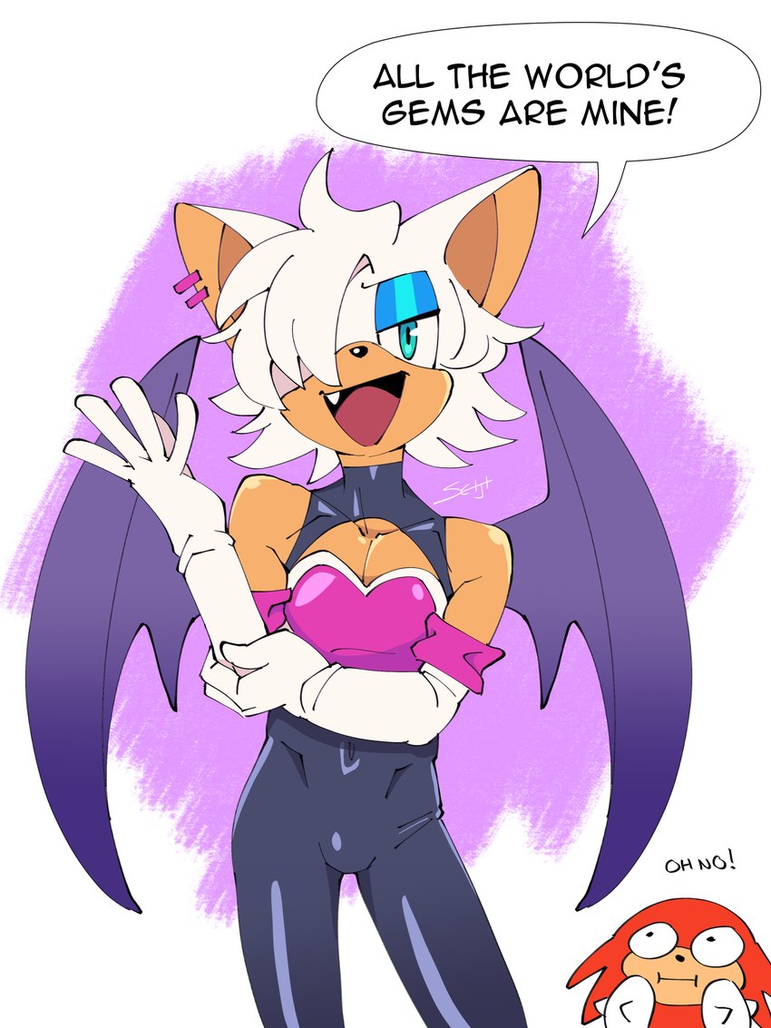 knuckles the echidna, rogue the bat, and rouge the bat (sonic the hedgehog (series) and etc) created by seijidraws