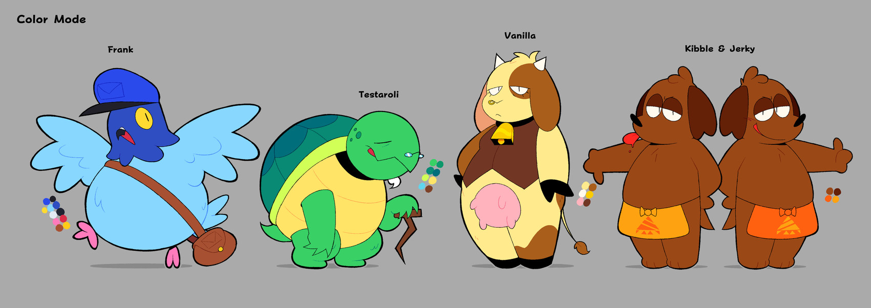 frank, jerky, kibble, testaroli, and vanilla (blueberri (series)) created by navigator8