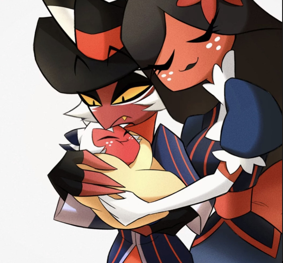 crimson, moxxie's mother, and moxxie (helluva boss and etc) created by vivzmind