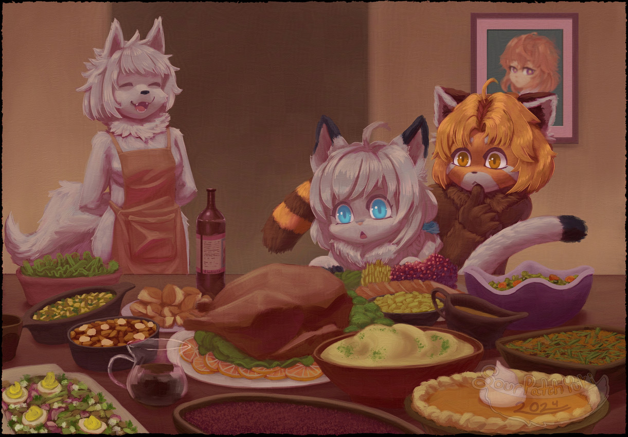 arura, elizabeth, and lucia (thanksgiving) created by sourpatchyuki