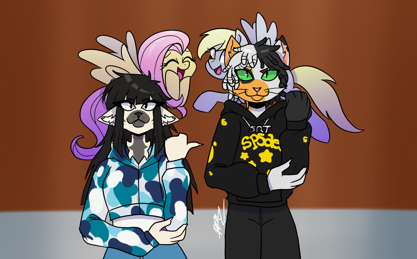 derpy hooves, fluttershy, kyrie, and london (friendship is magic and etc) created by hyenaface