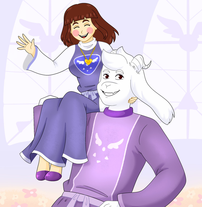 asriel dreemurr and chara (undertale (series) and etc) created by rainy morning