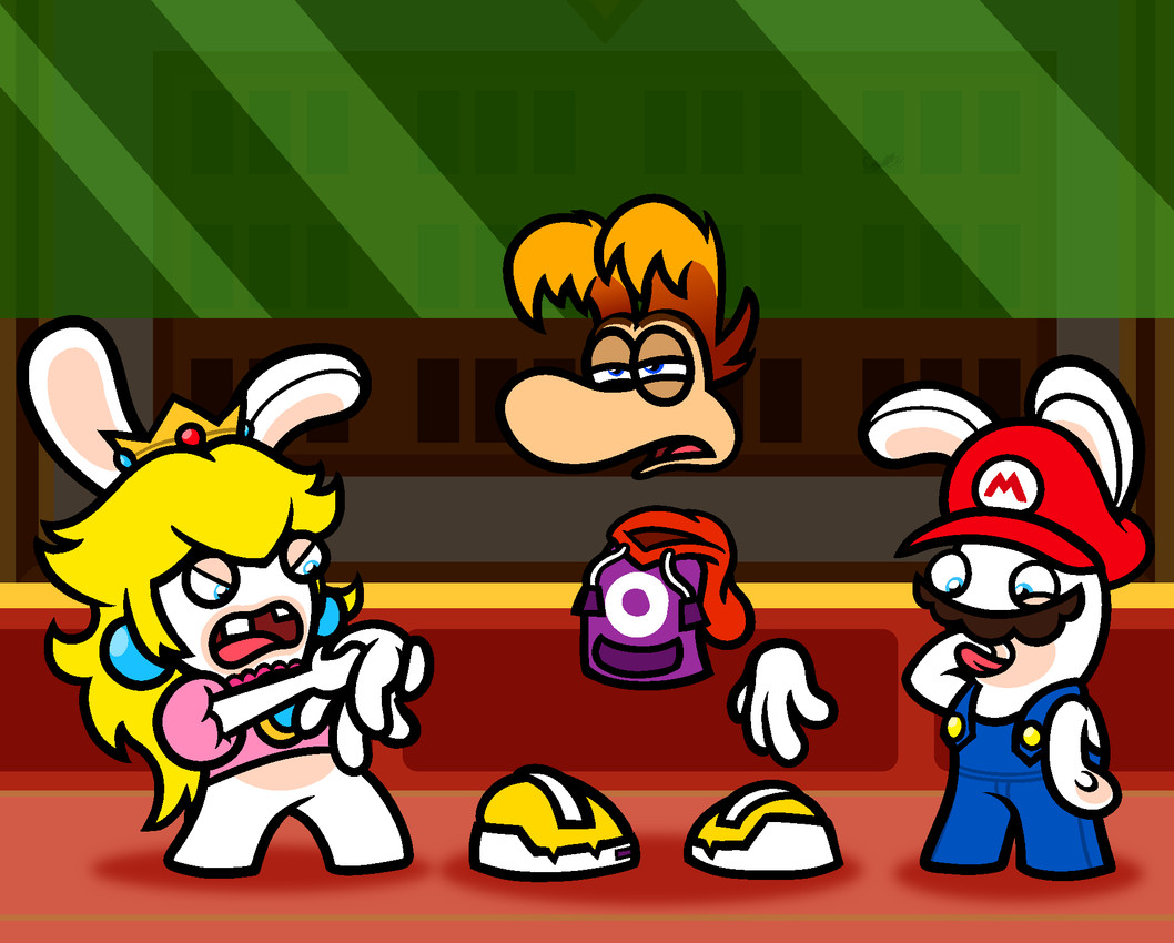 rabbid mario, rabbid peach, and rayman (mario plus rabbids kingdom battle and etc) created by captainquack64