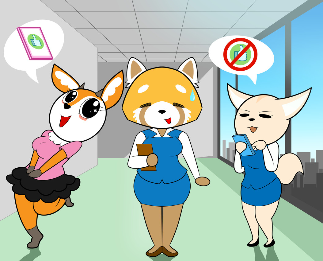 fenneko, retsuko, and tsunoda (aggretsuko and etc) created by marcodile