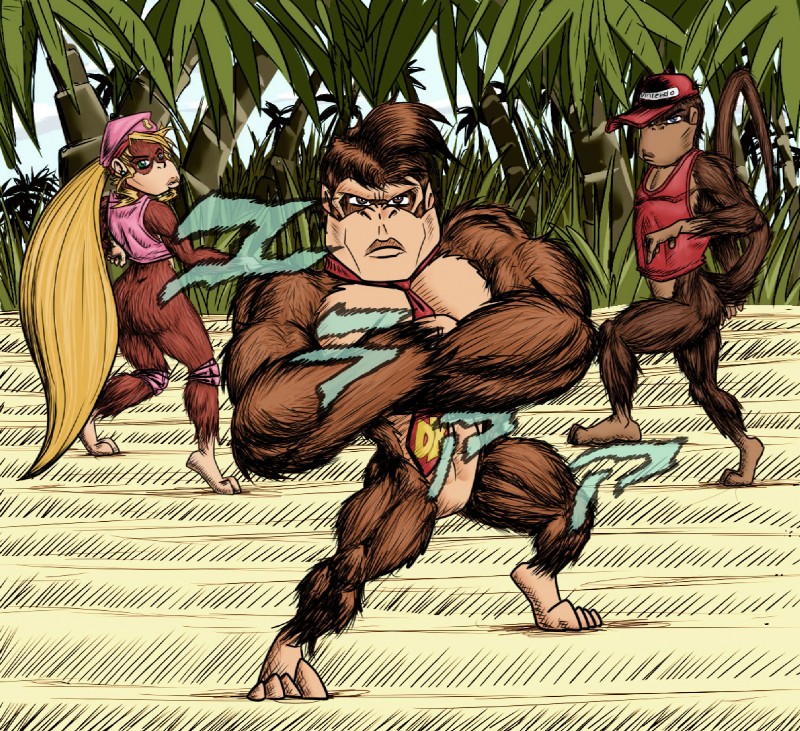 diddy kong, dixie kong, and donkey kong (jojo's bizarre adventure and etc) created by shesamonkey