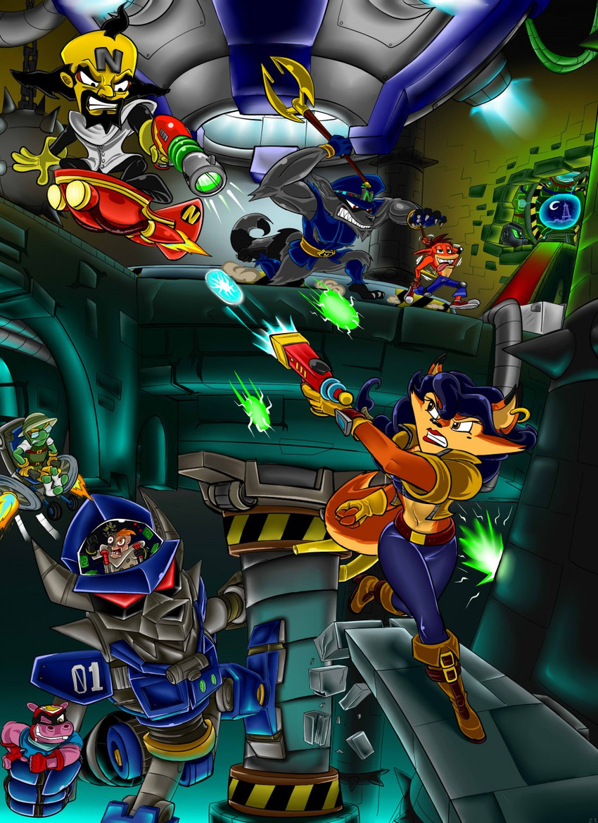 murray hippopotamus, doctor neo cortex, crash bandicoot, bentley turtle, carmelita fox, and etc (sony interactive entertainment and etc) created by mecknnick01