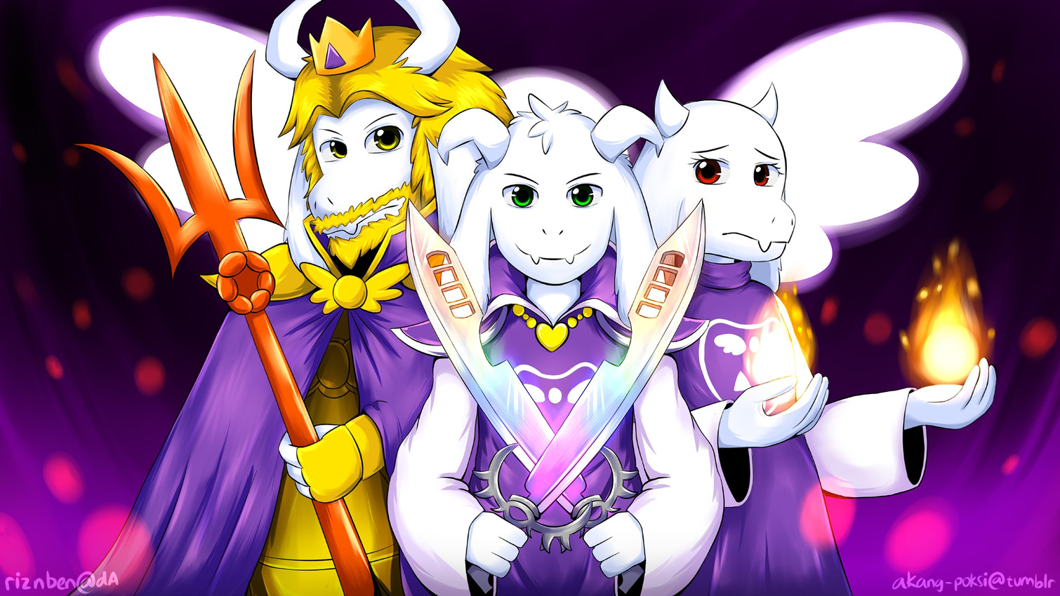 asgore dreemurr, asriel dreemurr, and toriel (undertale (series) and etc) created by riznben