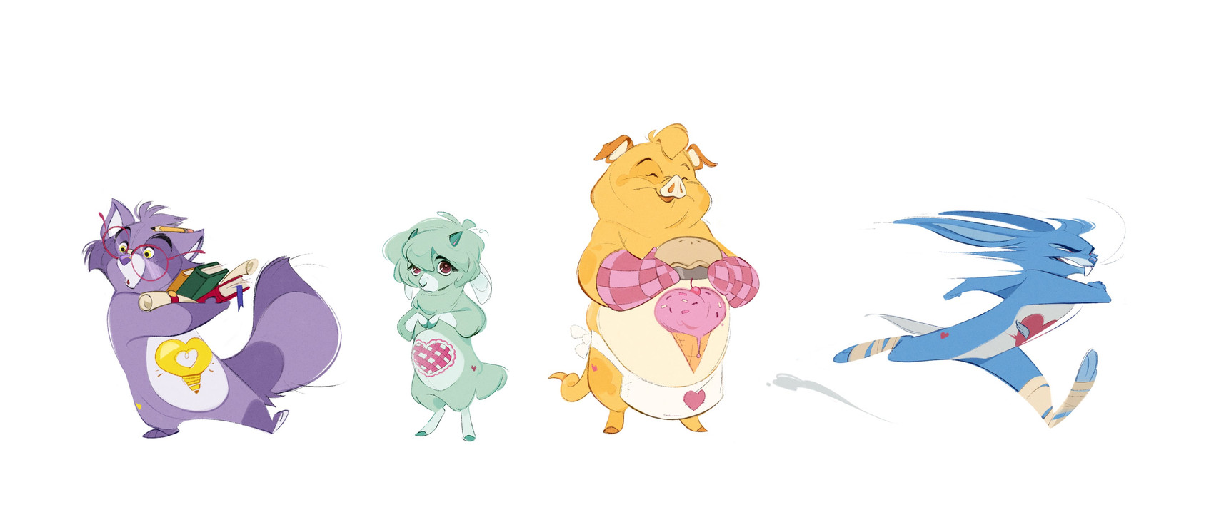 bright heart raccoon, gentle heart lamb, swift heart rabbit, and treat heart pig (american greetings and etc) created by arealtrashact