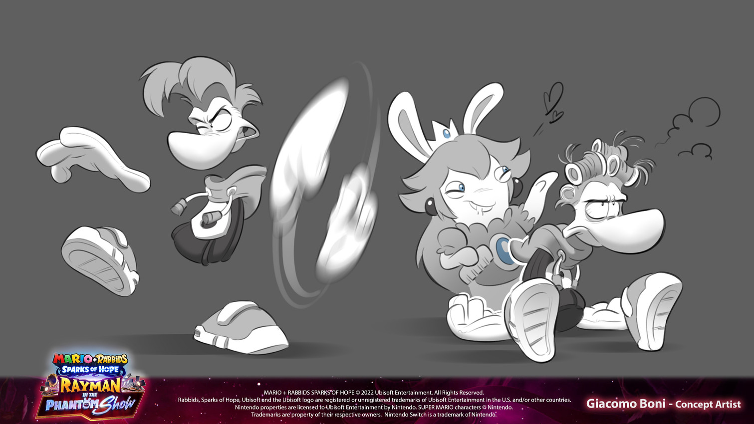 rabbid peach and rayman (mario plus rabbids kingdom battle and etc) created by giacomo boni