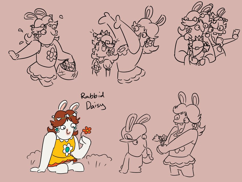 rabbid rosalina, princess daisy, fan character, rabbid daisy, rabbid luigi, and etc (mario plus rabbids kingdom battle and etc) created by insertthenewblhere