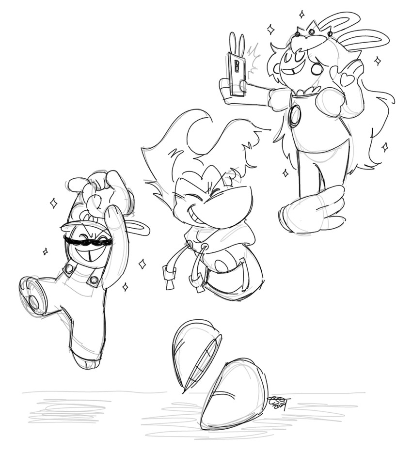 rabbid mario, rabbid peach, and rayman (mario plus rabbids kingdom battle and etc) created by cellystars