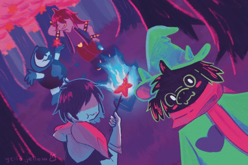 kris, lancer, ralsei, and susie (undertale (series) and etc) created by yellojellow