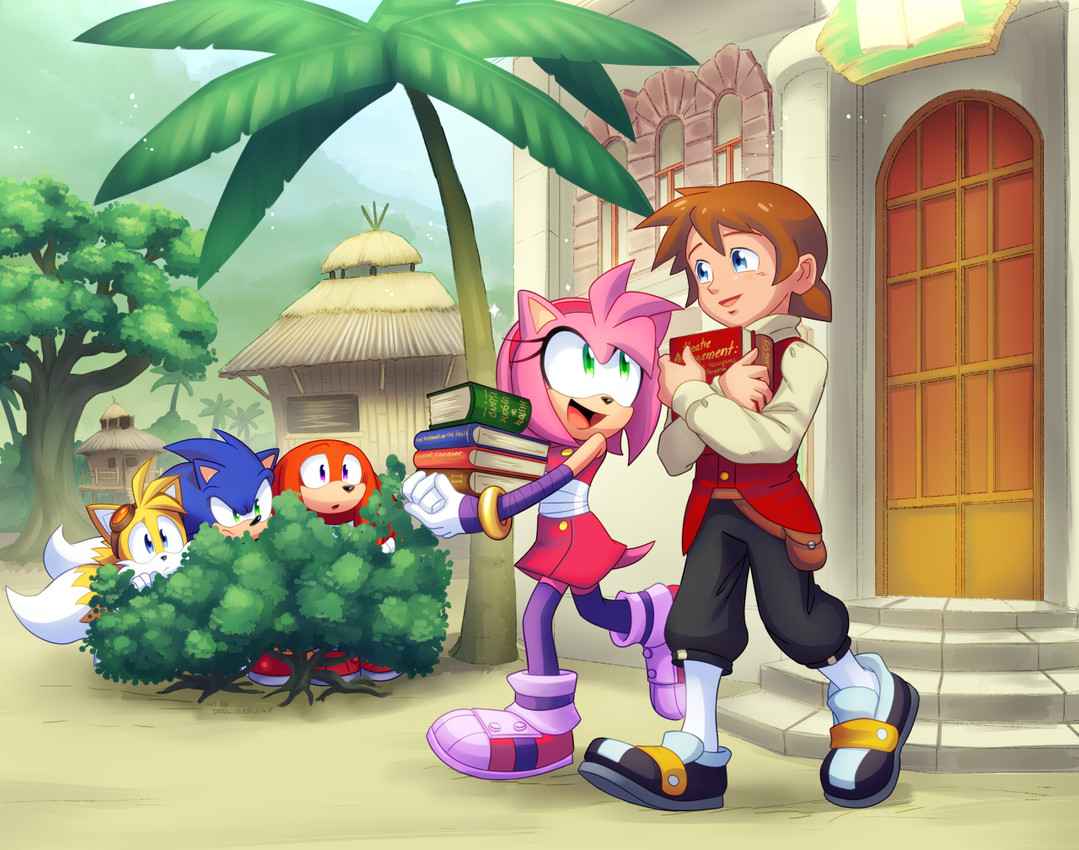 amy rose, christopher thorndyke, knuckles the echidna, miles prower, and sonic the hedgehog (sonic the hedgehog (series) and etc) created by drawloverlala