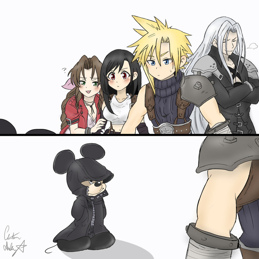 aerith gainsborough, cloud strife, mickey mouse, sephiroth, and tifa lockhart (final fantasy vii and etc) created by chris-thekid