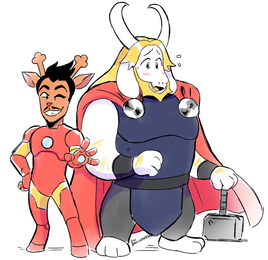 asgore dreemurr, iron man, rudolph holiday, and thor (undertale (series) and etc) created by drawloverlala