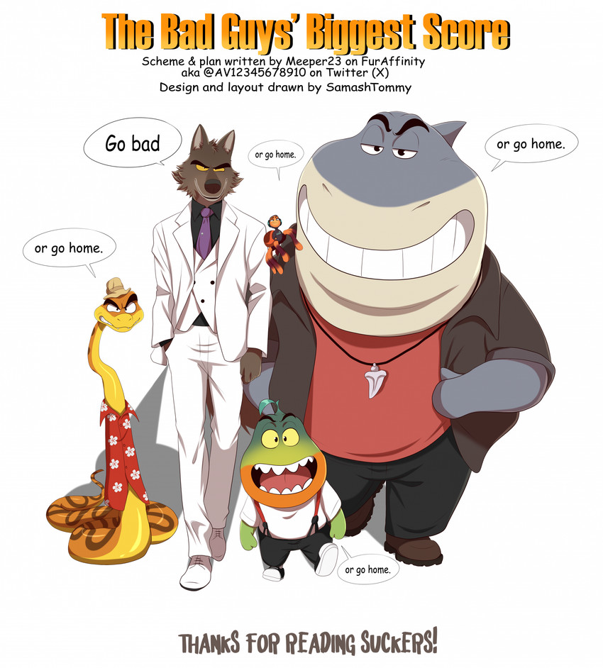 mr. piranha, mr. shark, mr. snake, mr. wolf, and ms. tarantula (the bad guys and etc) created by tommysamash