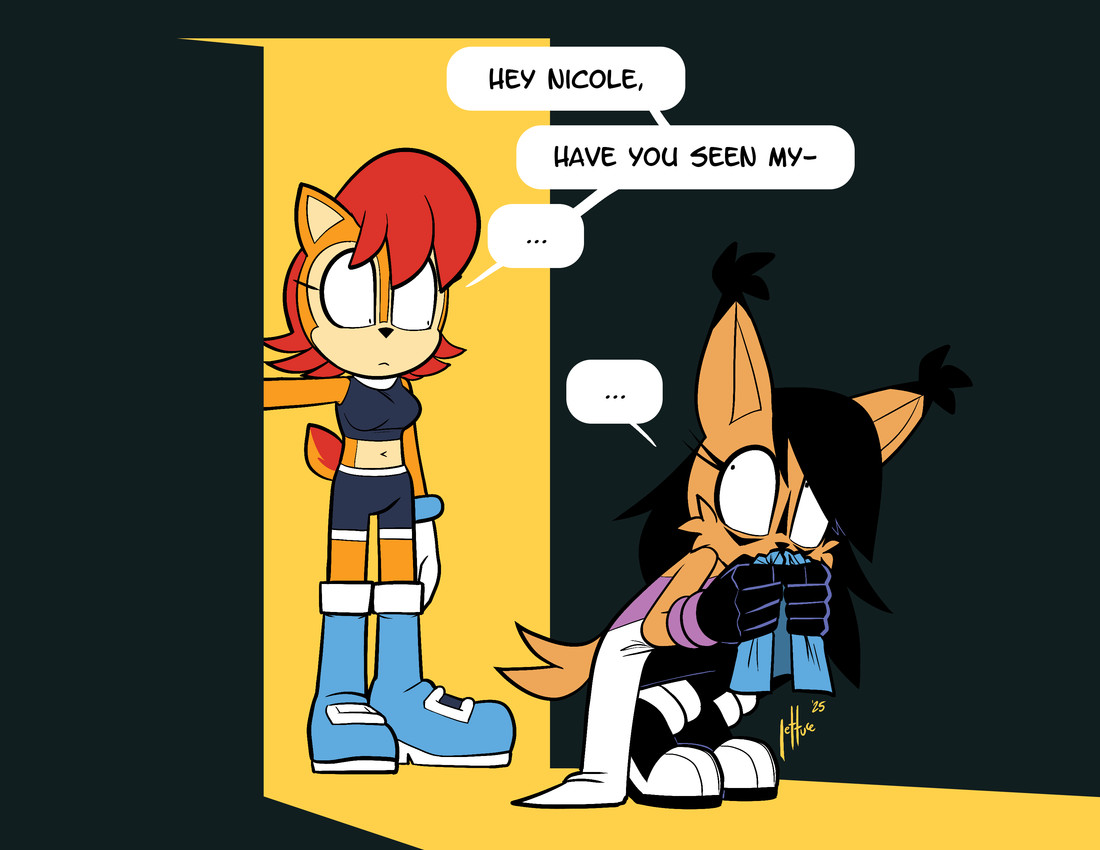 nicole the lynx and sally acorn (sonic the hedgehog (archie) and etc) created by lettuce (artist)