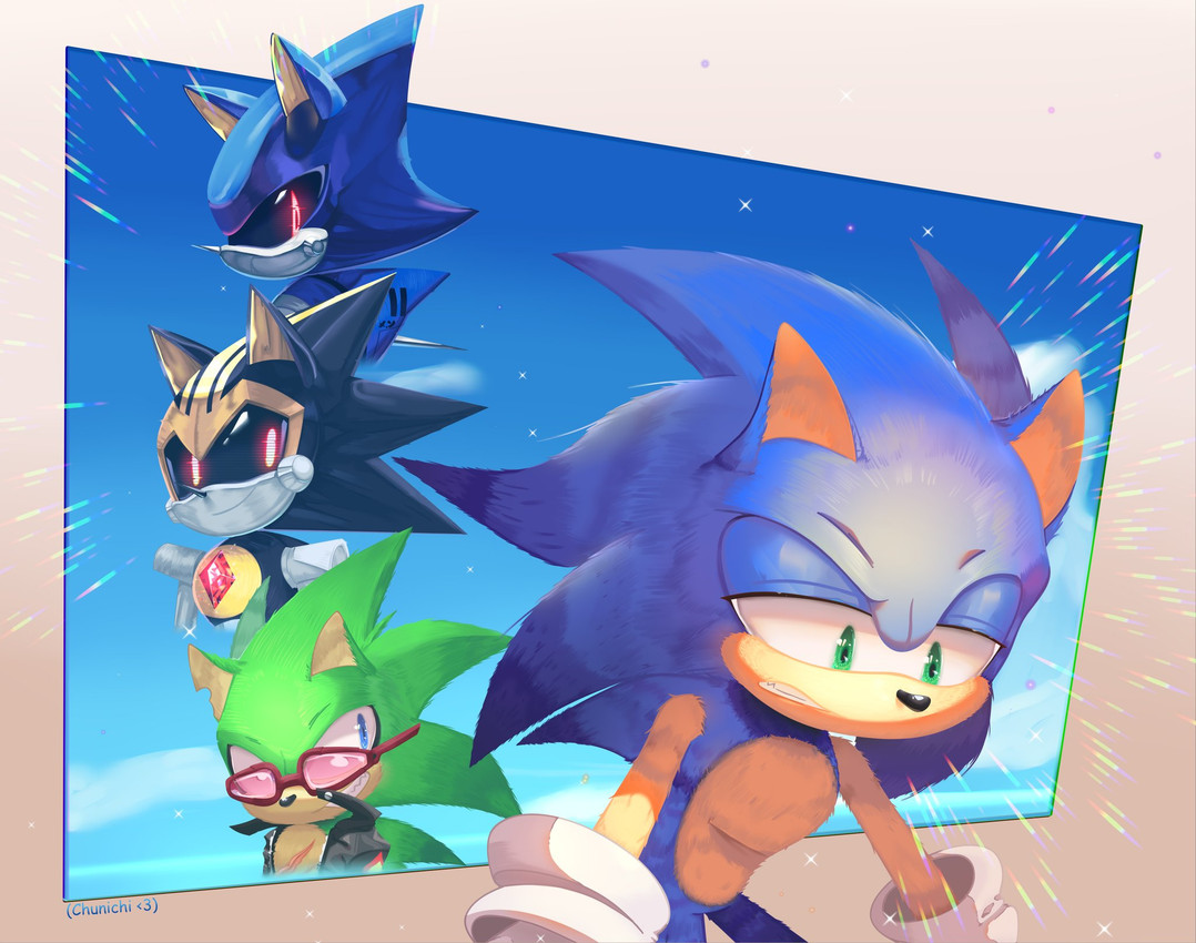 metal sonic, scourge the hedgehog, shard the metal sonic, and sonic the hedgehog (sonic the hedgehog (archie) and etc) created by chunichi12