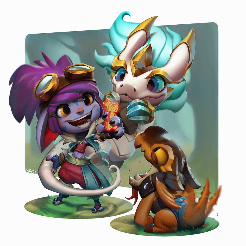 dragon trainer tristana, riggle, and tristana (legends of runeterra and etc) created by federico maria cugliari