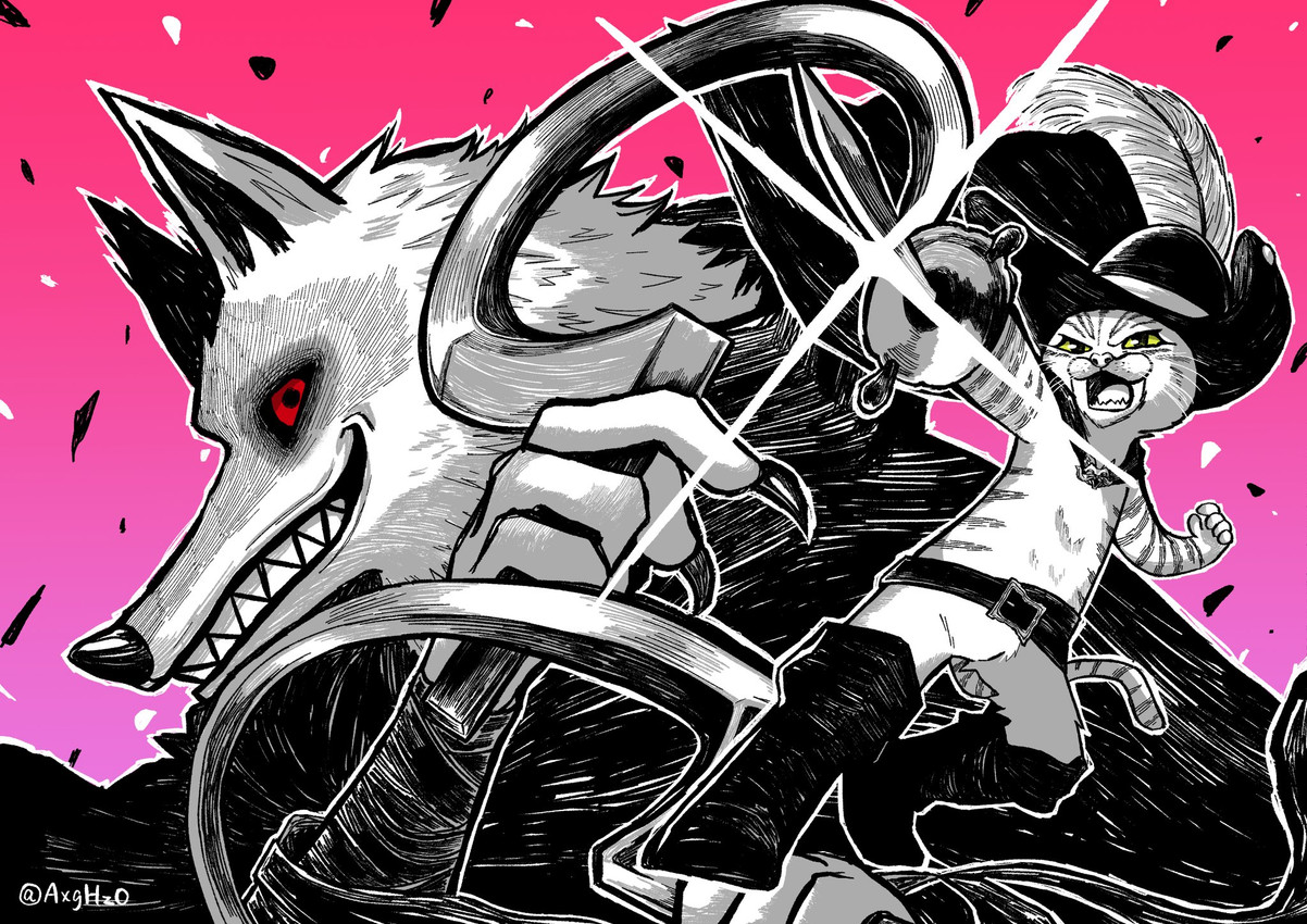 death and puss in boots (puss in boots (franchise) and etc) created by axghzo