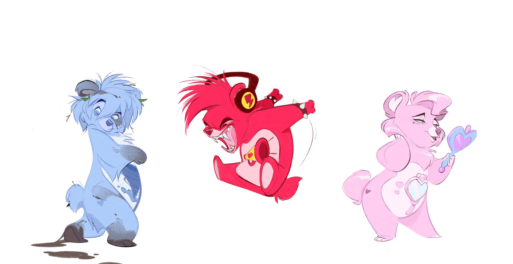 me bear, messy bear, and too loud bear (american greetings and etc) created by arealtrashact