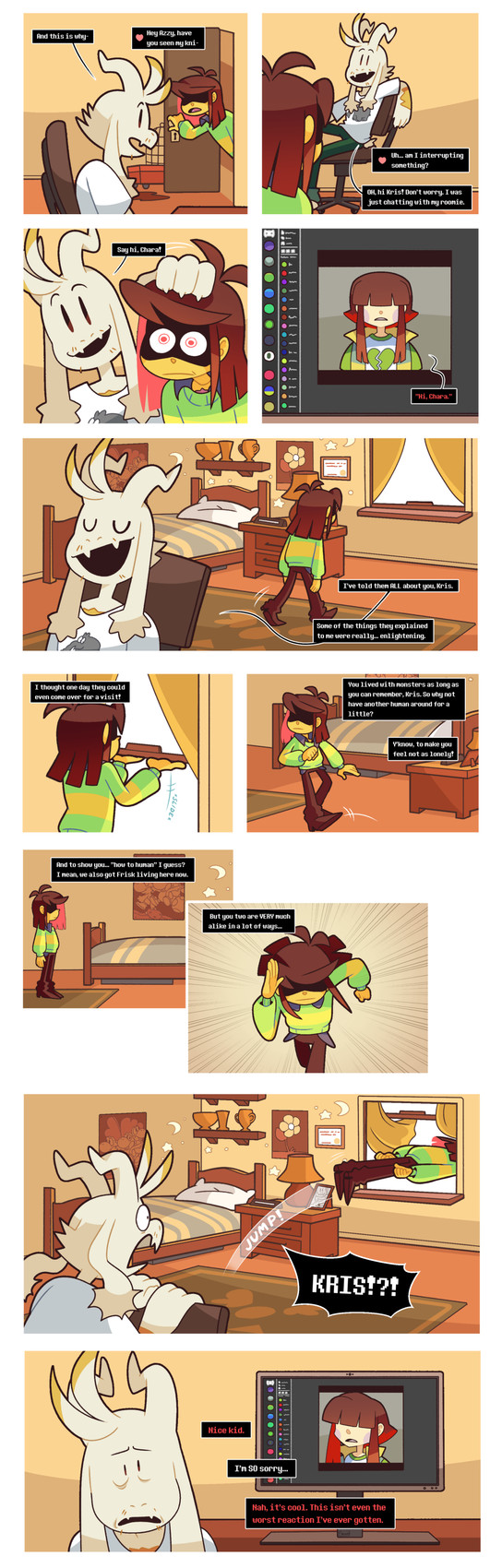 asriel dreemurr, chara, and kris (undertale (series) and etc) created by akanemnon