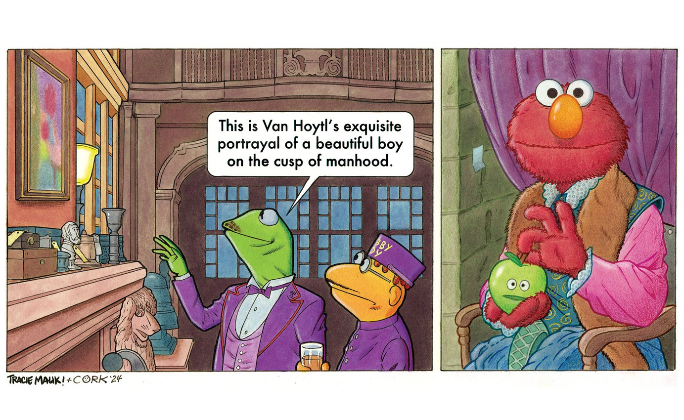 elmo, kermit the frog, and scooter (the grand budapest hotel and etc) created by bruce mccorkindale and tracie mauk