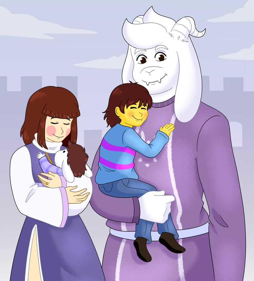 asriel dreemurr, chara, fan character, and frisk (undertale (series) and etc) created by rainy morning