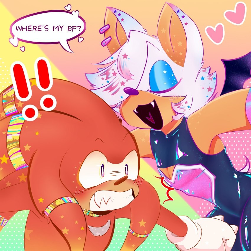 knuckles the echidna, rogue the bat, and rouge the bat (sonic the hedgehog (series) and etc) created by ozziquerido