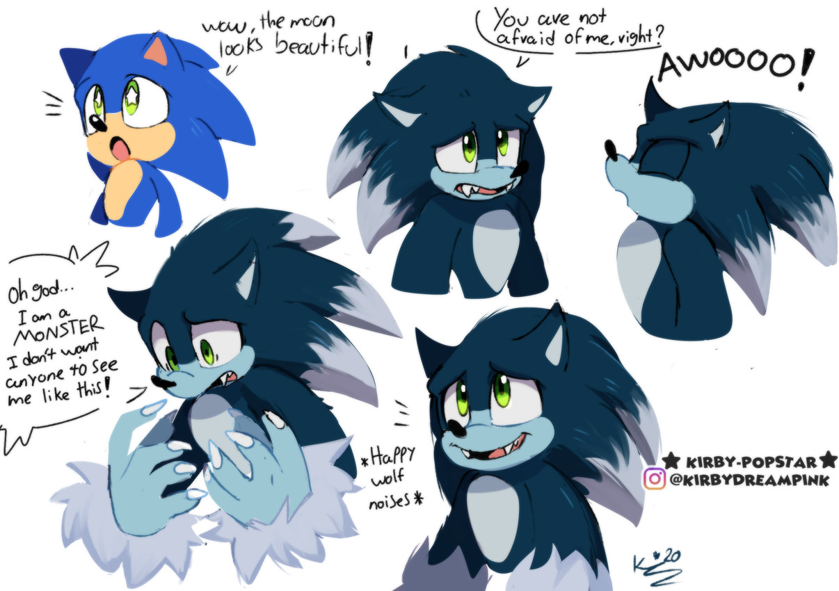 sonic the hedgehog and sonic the werehog (sonic the hedgehog (series) and etc) created by kirby-popstar and kirby stardream