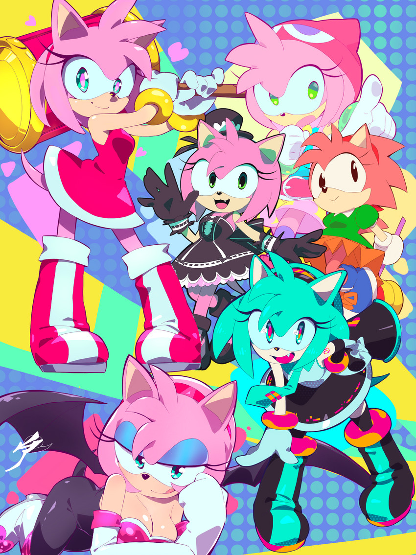 classic amy rose, rouge the bat, hatsune miku, amy rose, amitie, and etc (sonic the hedgehog (series) and etc) created by aetherionart