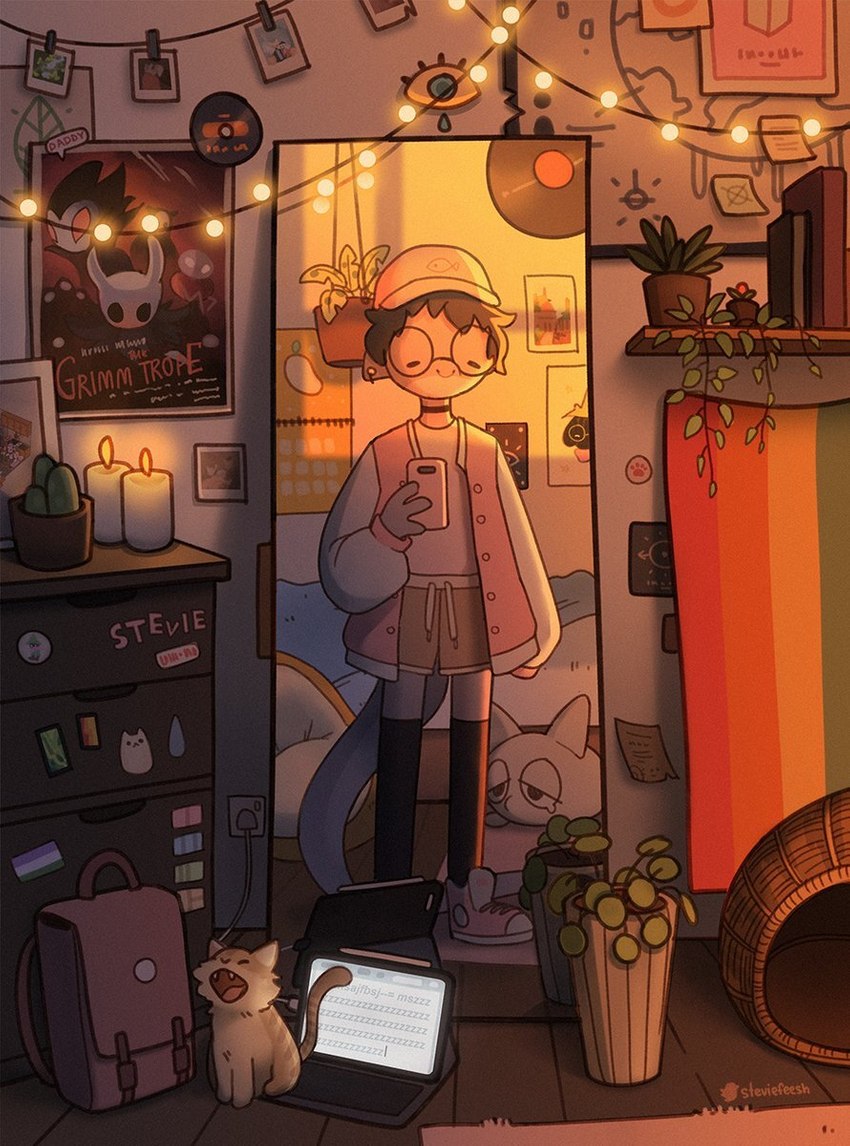 ralsei, stevie finn, and the knight (night in the woods and etc) created by stevie choo