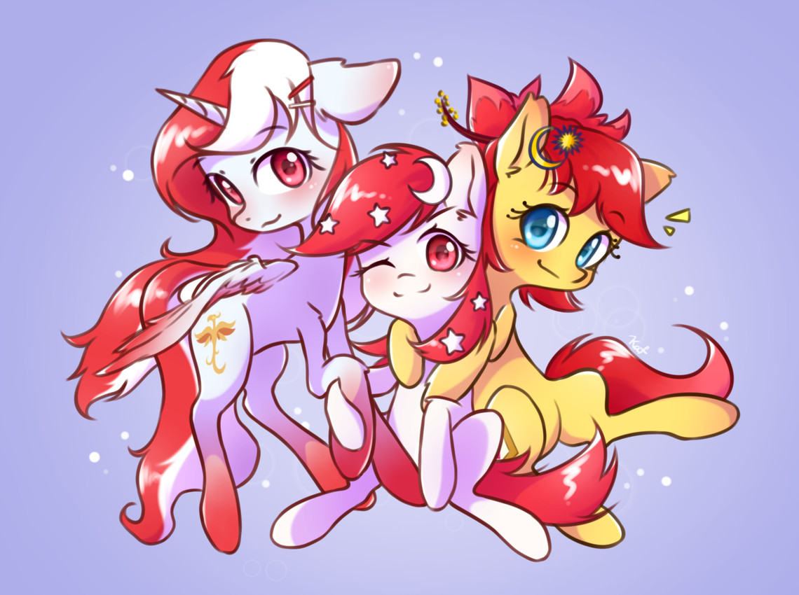 indonisty, rosa blossomheart, and temmy (project seaponycon and etc) created by kafuu