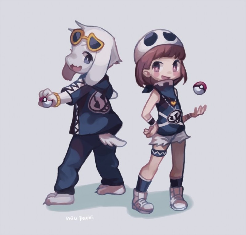 asriel dreemurr, chara, grunt, guzma, and skull grunt (undertale (series) and etc) created by m8um8u