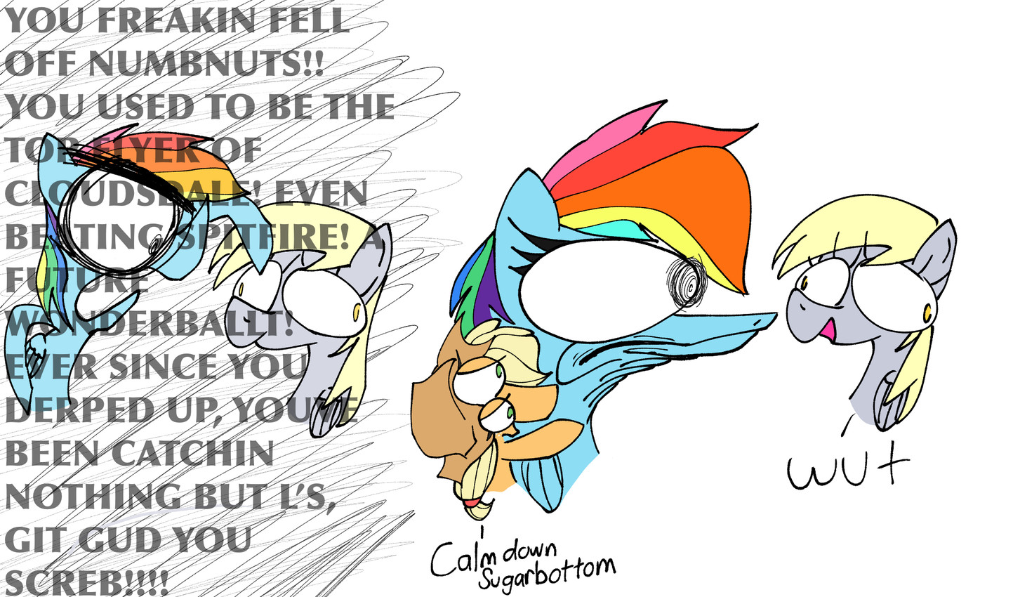 applejack, derpy hooves, and rainbow dash (friendship is magic and etc) created by babiduh