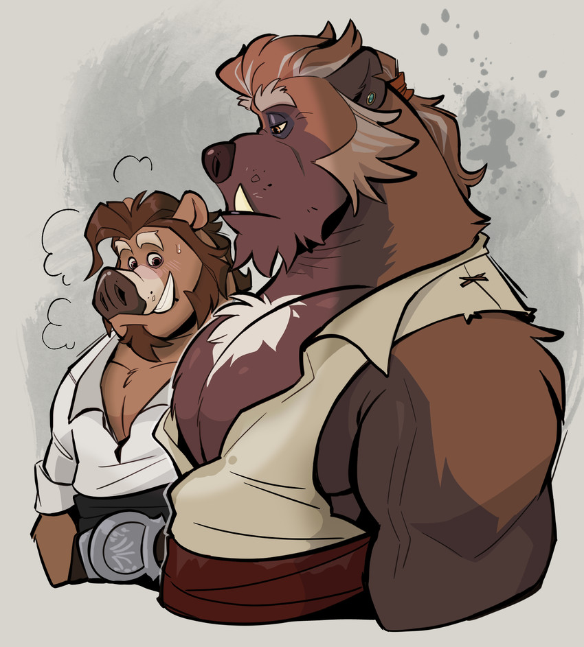 bo and captain feral (girl staring at man's chest) created by dead stray bear