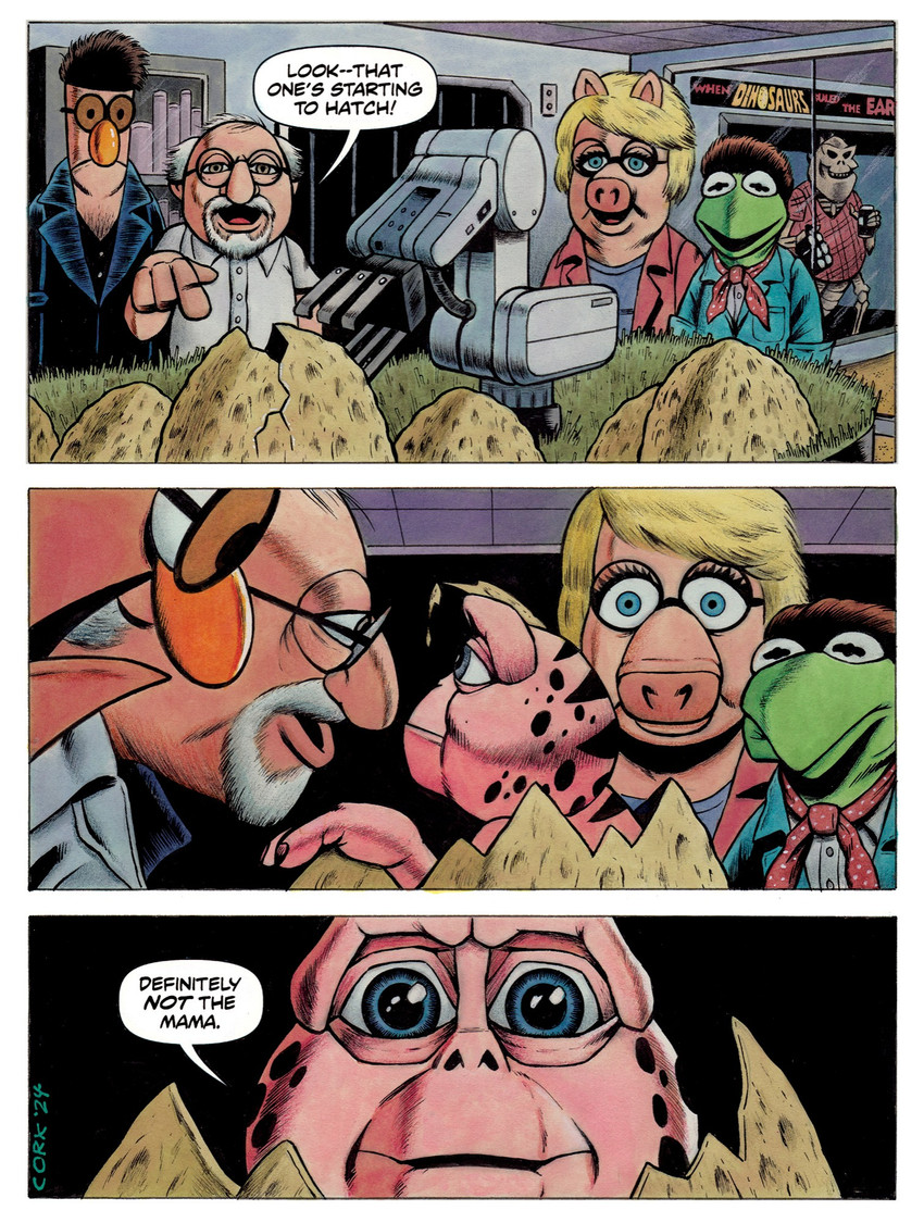 kermit the frog, baby sinclair, earl sinclair, ellie sattler, john hammond, and etc (dinosaurs (series) and etc) created by bruce mccorkindale