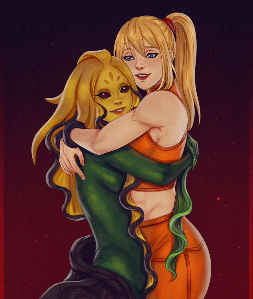 nami and samus aran (league of legends and etc) created by inksilvery