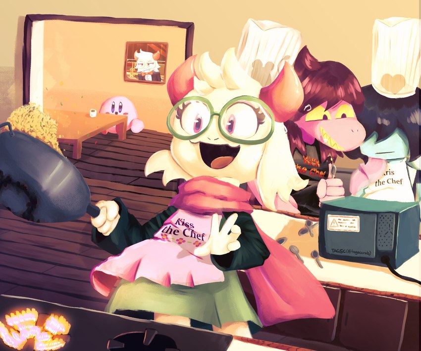 kirby, kris, ralsei, and susie (undertale (series) and etc) created by tagsc