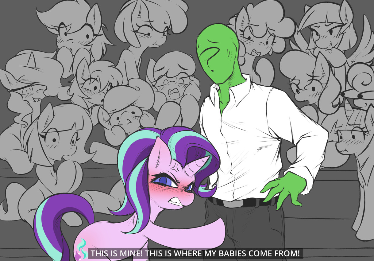 anon, starlight glimmer, and twilight sparkle (friendship is magic and etc) created by 4chan anon and ather os