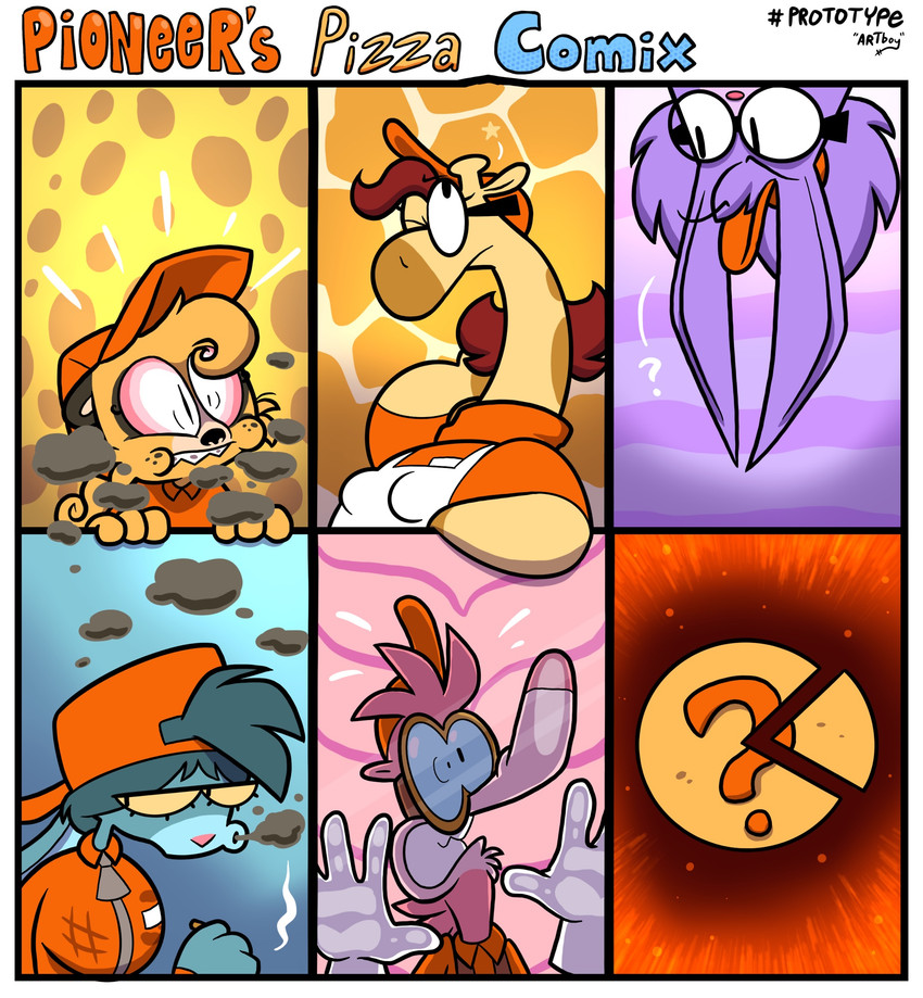 chuckles panglin, grudge labunny, gustava collolungo, lizzy rattington, and spazz mccheetah (pioneer's pizza) created by anotherartboy