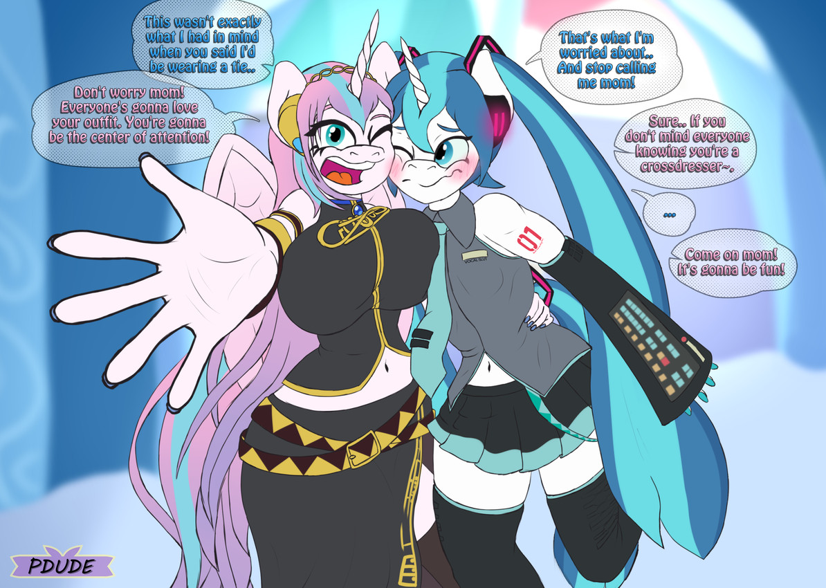flurry heart, hatsune miku, megurine luka, and shining armor (friendship is magic and etc) created by pdude