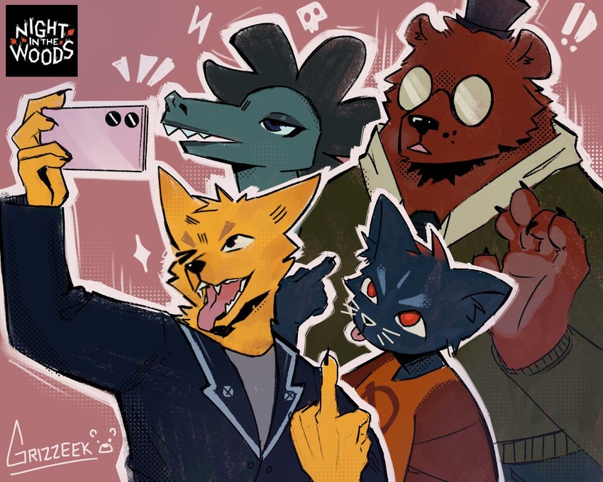 angus delaney, bea santello, gregg lee, and mae borowski (night in the woods) created by grizzeek