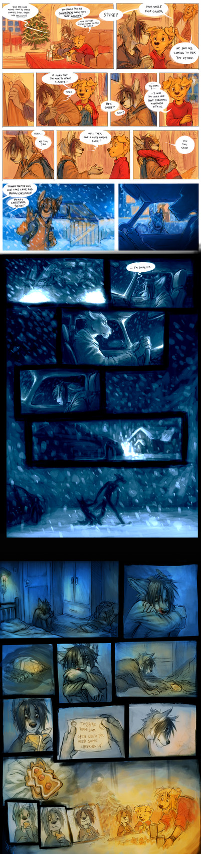 sam, saunders, and spike (christmas) created by oomizuao
