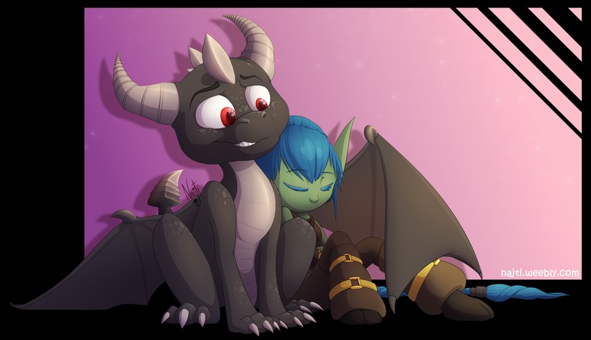 dark spyro, spyro, and stealth elf (skylanders academy and etc) created by najti