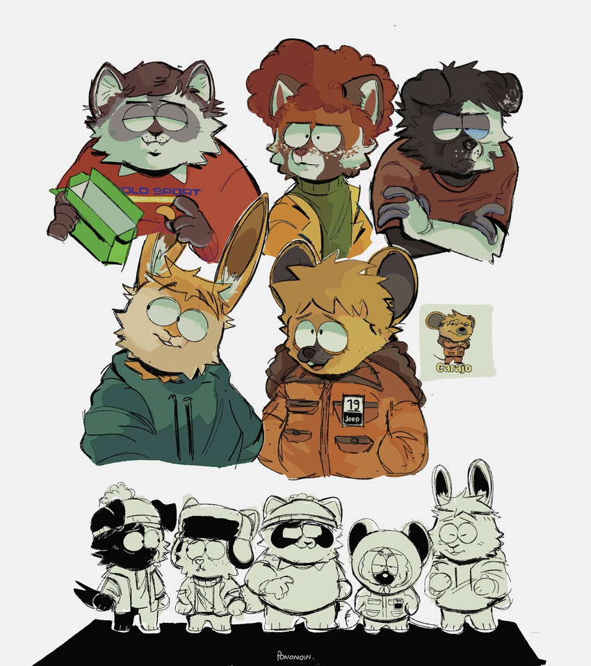eric cartman, kenneth mccormick, kyle broflovski, leopold stotch, and stanley marsh (comedy central and etc) created by pononoin
