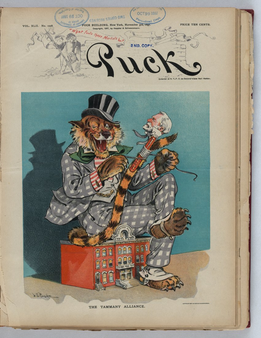 benjamin tracy and tammany tiger (puck (magazine) and etc) created by john pughe