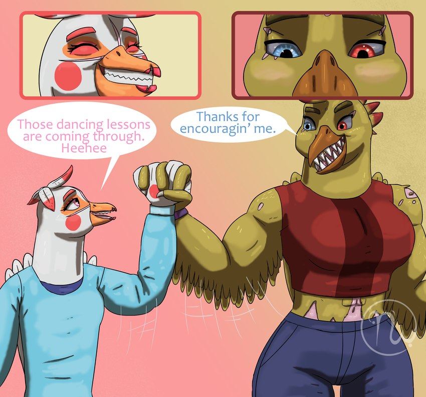fantina roosett, funtime chica, nightmare chica, and niph enztab (freddy fazbear's pizzeria simulator and etc) created by skywater