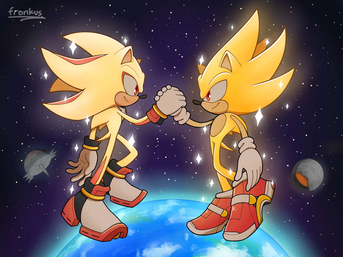 shadow the hedgehog, sonic the hedgehog, super shadow, and super sonic (sonic the hedgehog (series) and etc) created by fronkus